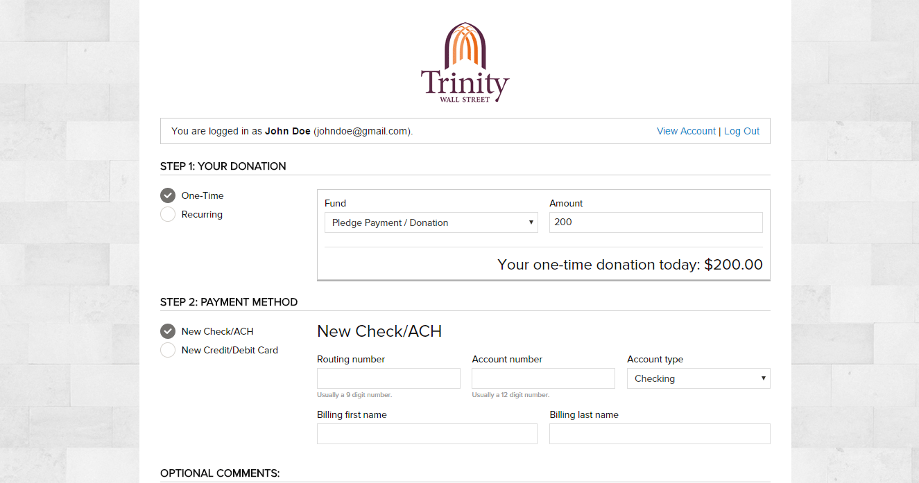 Online Giving Page